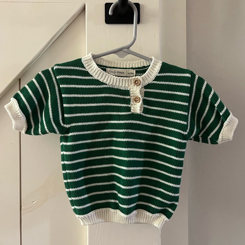 COPY - Fin & Vince 12-18 Month Green and White Short Sleeve Knit Top with Butto…